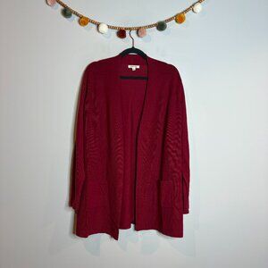Orvis Merino Wool deep red open cardigan sweater
